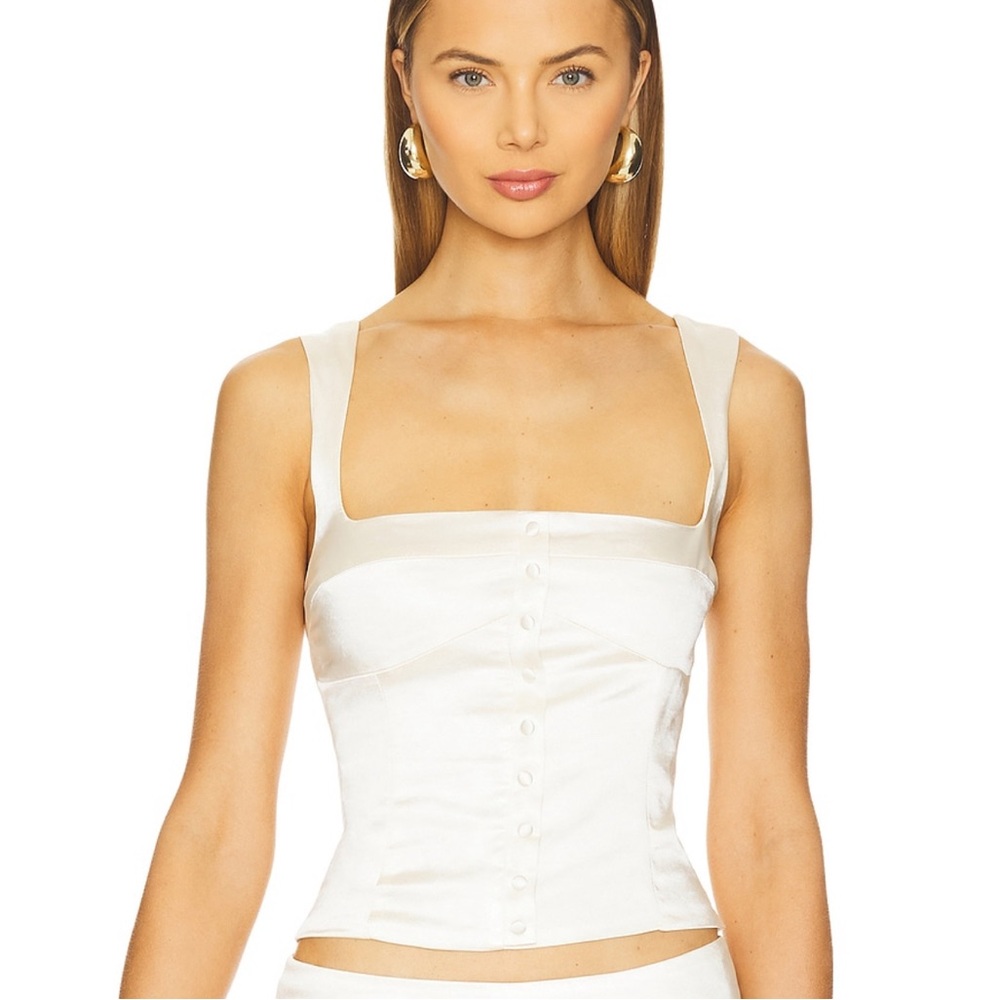 White Button-Front Square Neck Tank Top